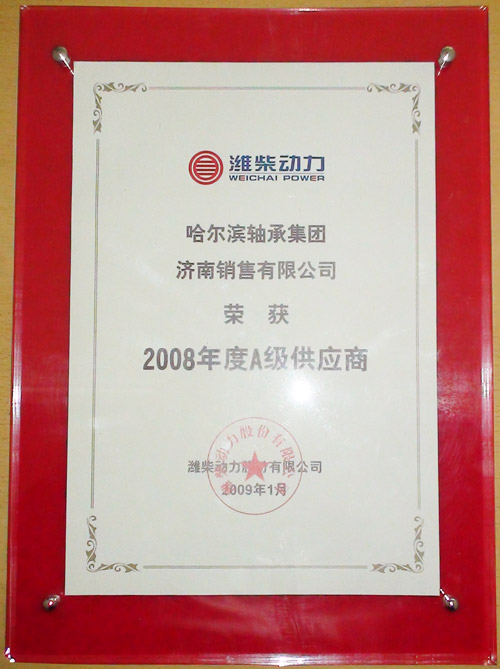 潍柴动力《2008年度A级供应商》证书